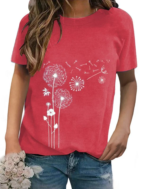 Bestdealfriday Crew Neck Short Sleeve Dandelion Print T-Shirts Tops 9353262