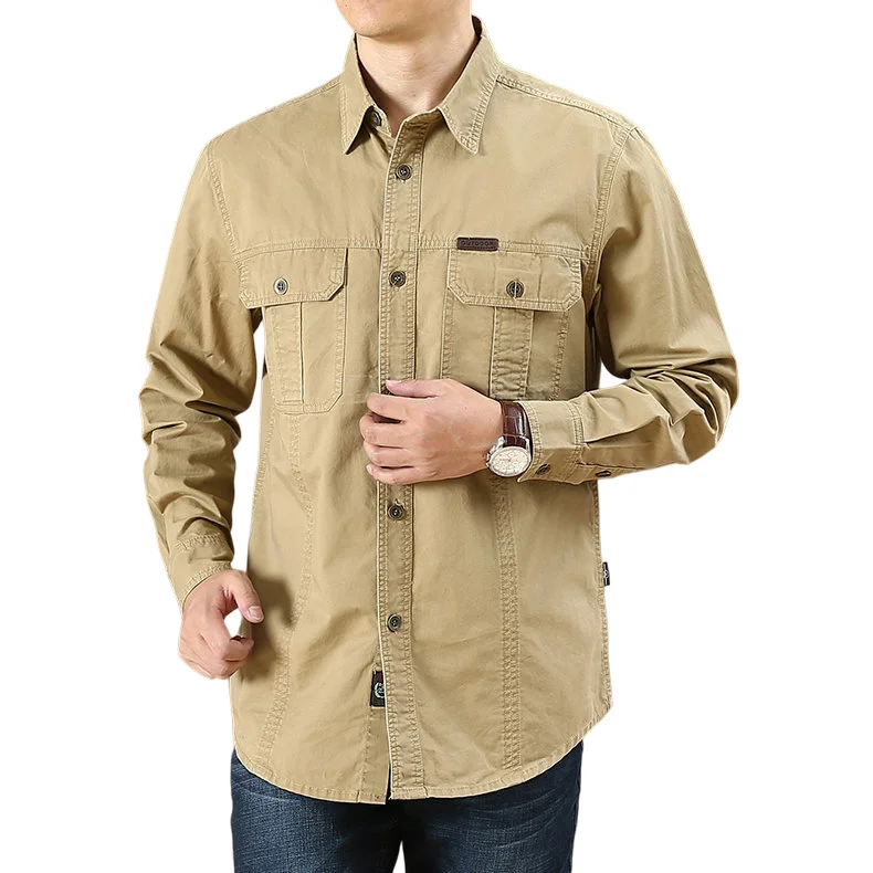 Men's Vintage Outdoor Workwear Pocket Long Sleeve Lapel Utility Shirt