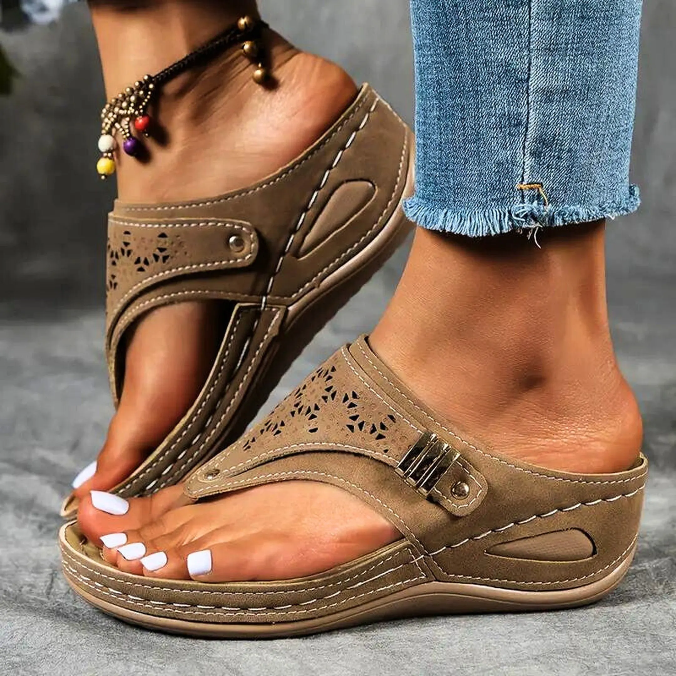 Women's Aurora Leather Strap Sandals &ndash; Cushioned Summer Comfort