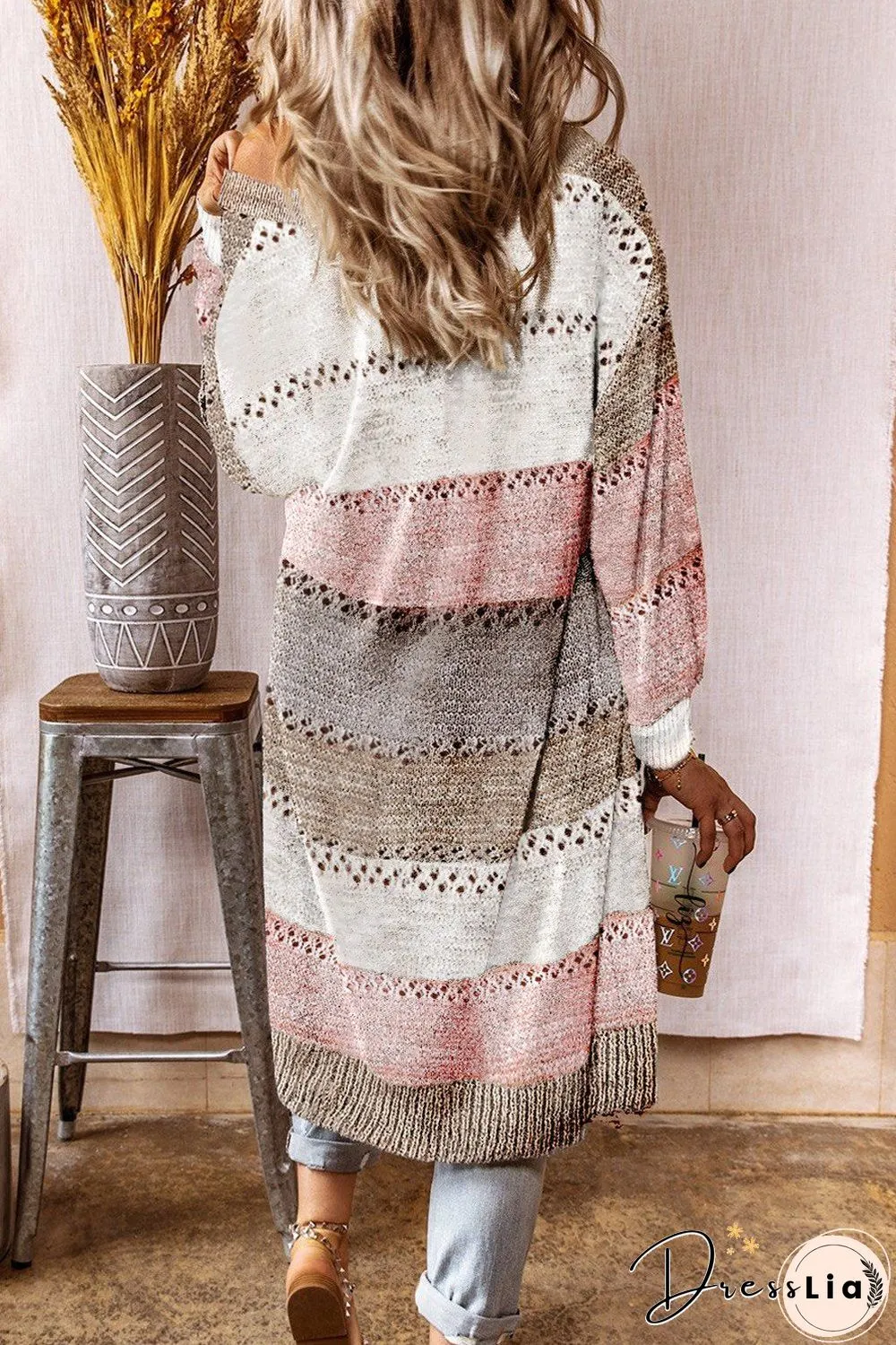 Color Block Hollow Sweater Cardigan