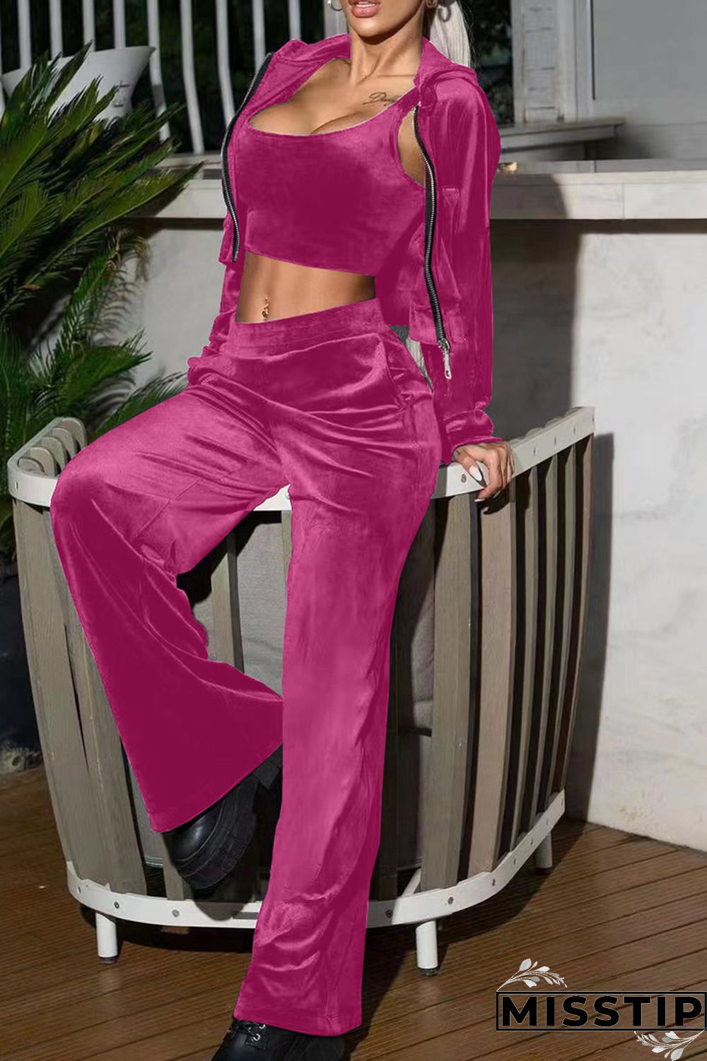 Blue Casual Solid Patchwork Hooded Collar Long Sleeve Three-piece Set