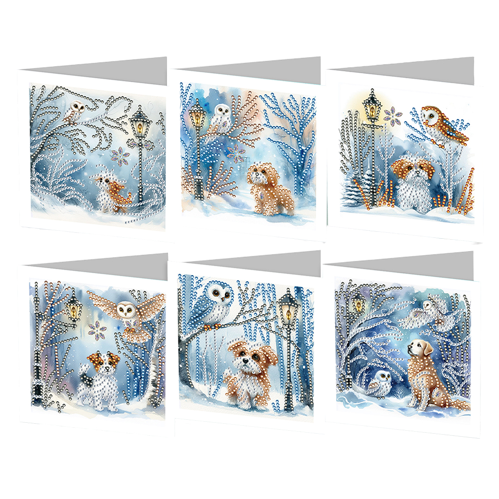 6Pcs Snow Puppy DIY Diamond Painting Greeting Card 5D Drill Painting Card