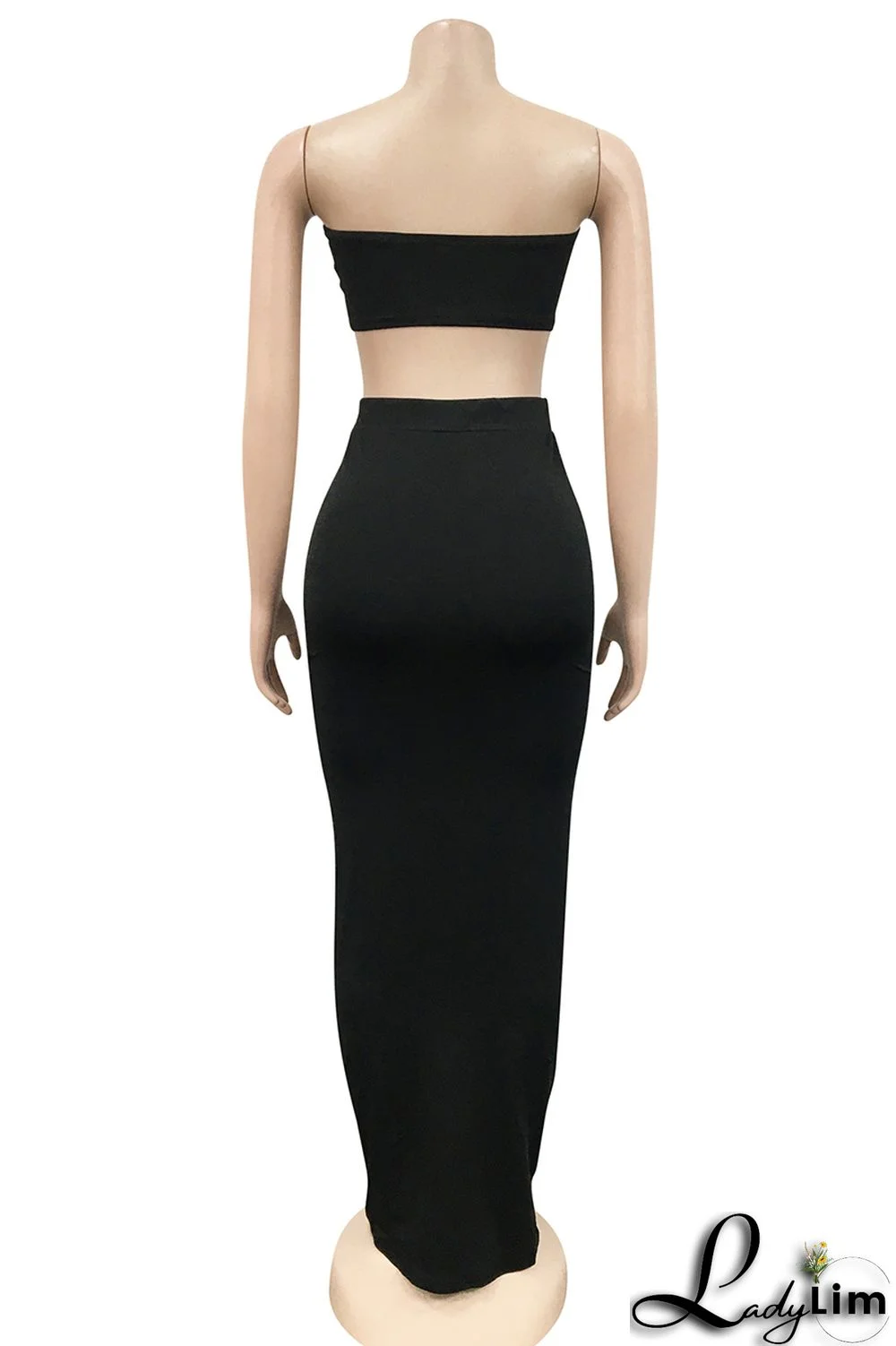 Yellow Fashion Sexy Solid Patchwork Backless Fold Strapless Sleeveless Two Pieces