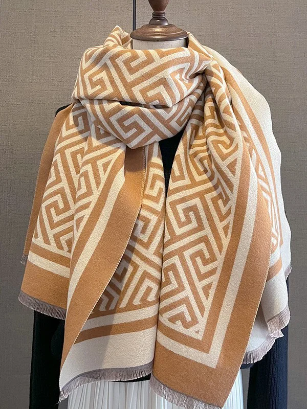 Keep Warm Geometric Fringed Shawl&Scarf