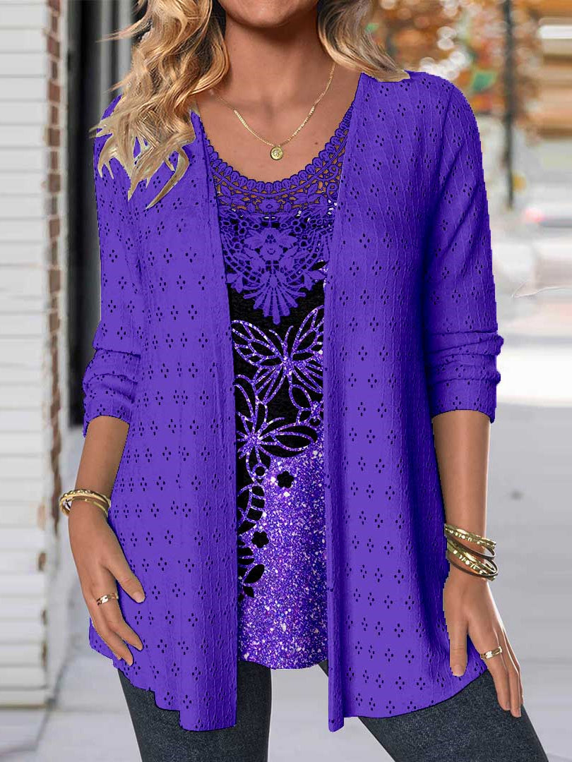 Women Long Sleeve V-neck Graphic Floral Printed Top
