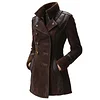 Women's Retro Double-breasted Design Contrast Color Stitching Stand Collar Mid-length Jacket Top by Inlyline