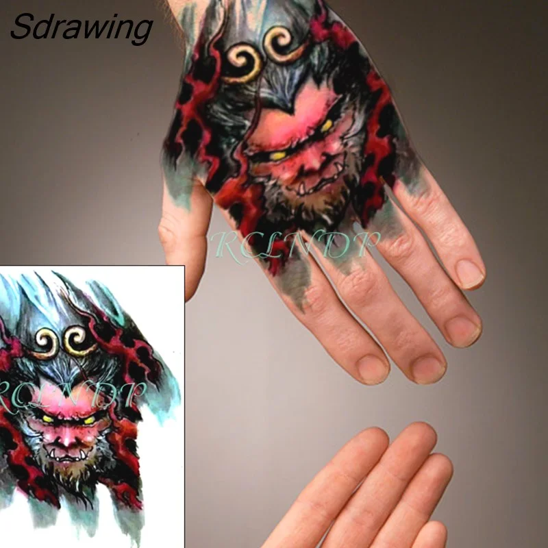 Sdrawing Temporary Tattoo Sticker Wolf Large Animal Triangle Dot Design Fake Tatoo Flash Tatto Arm Leg Body Art for Women Men