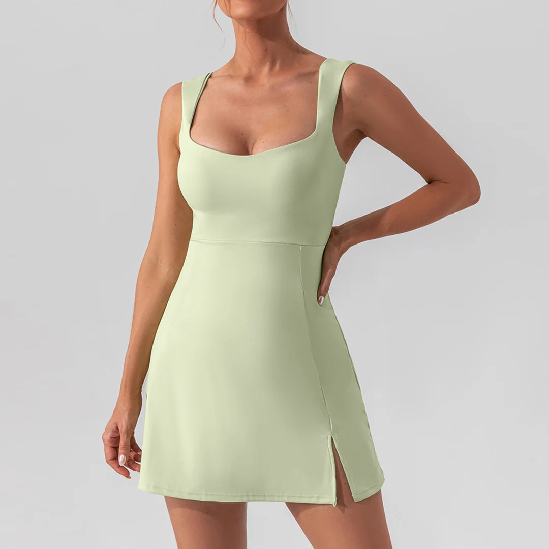 Suspender slit solid color tennis dress