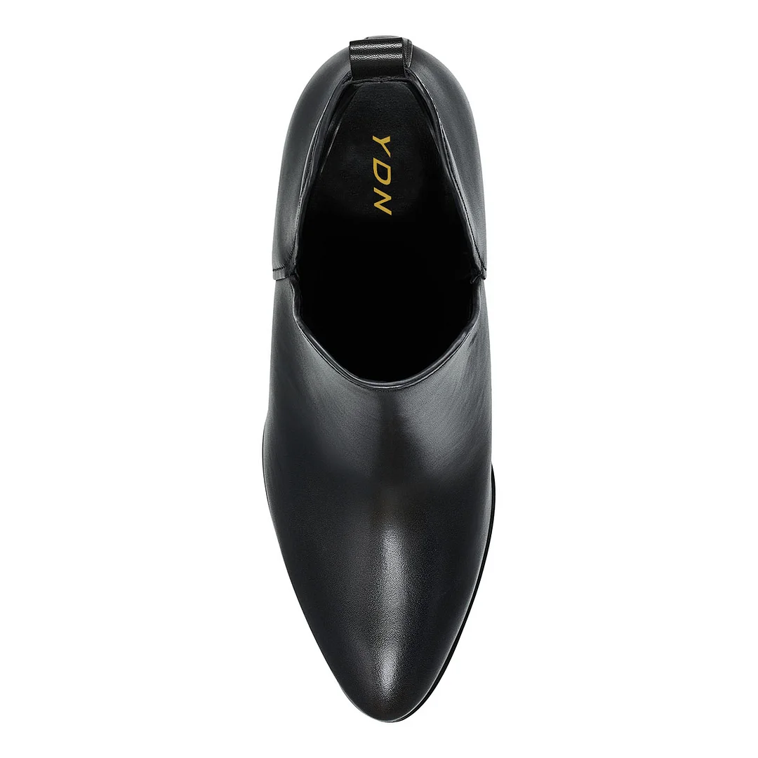 YDN Black Pointed Toe V Cut-Out Chunky Heel Booties for Women