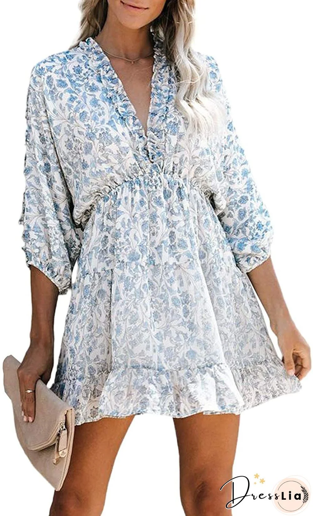 Ditsy Floral Prints Ruffle Edge Tiered Long Sleeve Boho Dress
