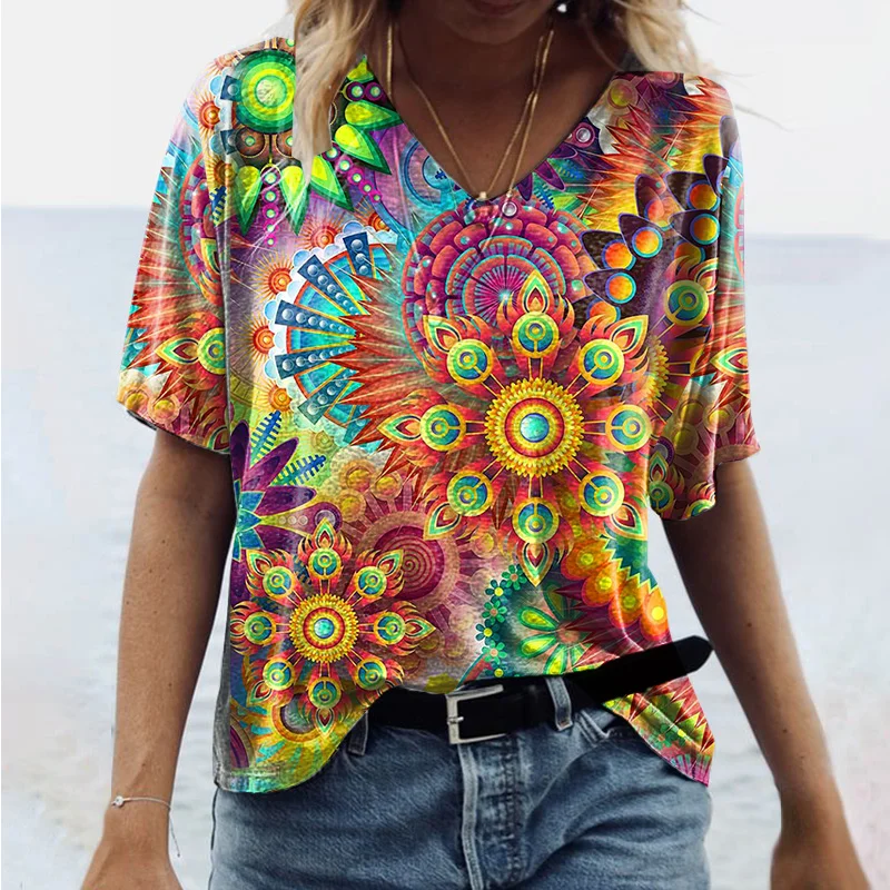 Women's Creative Floral Printed Casual T-shirt