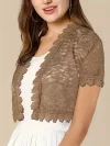 Contrast Lace Open Front Short Sleeve Cardigan for Women