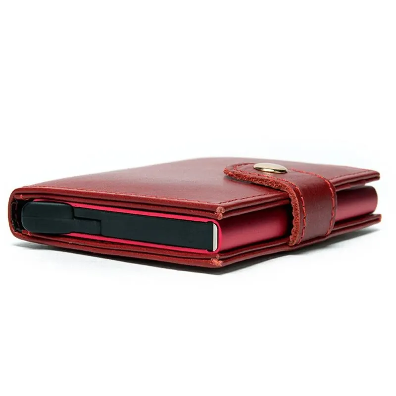 Simple Design RFID Protection Magnetic Closure Two Fold Genuine Leather Card Holder Mini Wallet