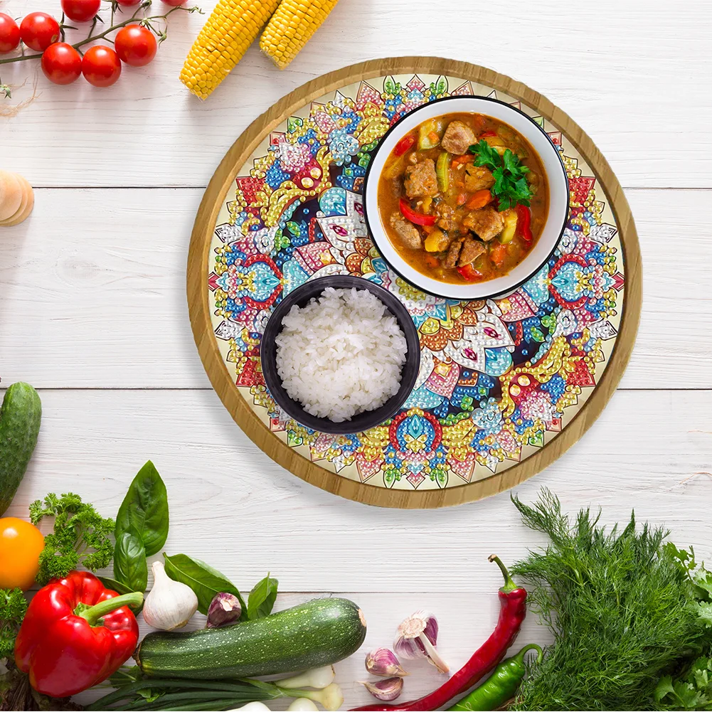 DIY Diamond Painting Kit Round Wooden Tray Diamond Painting Tray (Mandala B)