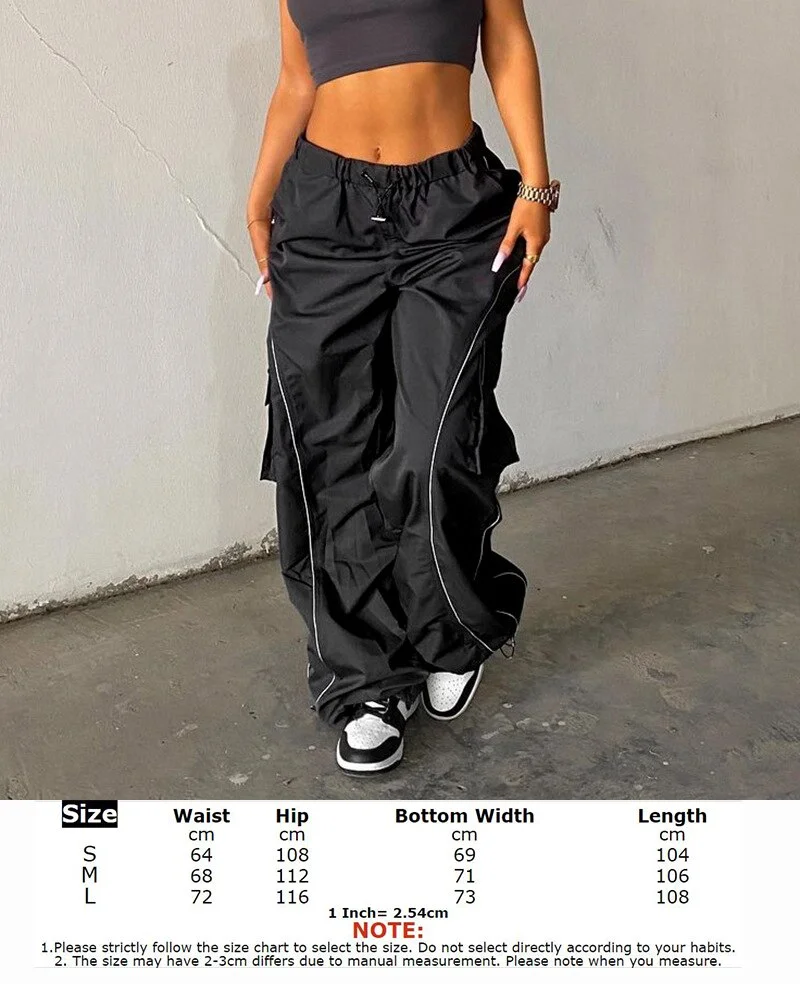 Jangj Gothic Sweatpants Harajuku Loose Baggy Pants Women Fairycore Hip Hop Low Rise Pocket Black Trousers Dark Academic Casual Jogging