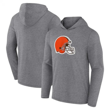 Men's Cleveland Browns Heather Gray Primary Logo Long Sleeve Hoodie T-Shirt FD5V