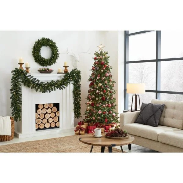 🔥kukelife🔥Christmas-7 ft elegant grand fir slim led pre lit artificial christmas tree with timer with 700 warm white lights