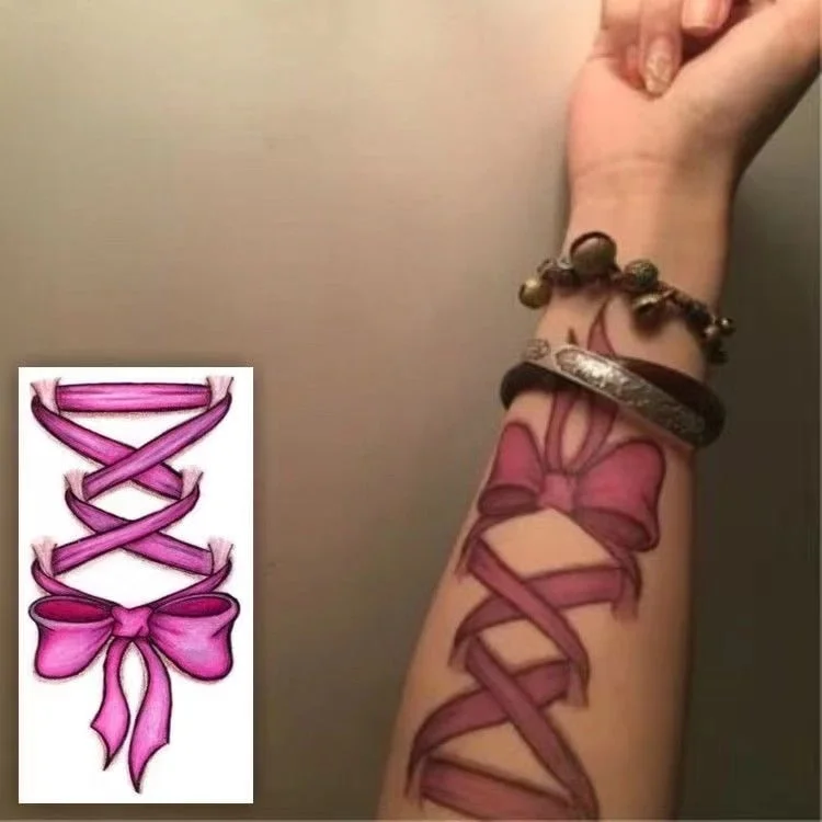 Pink Bowknot Temporary Tattoo Stickers For Girls Lady Arm Leg Sexy Flash Decals Body Art Fake Tattos Waterproof Tatoos