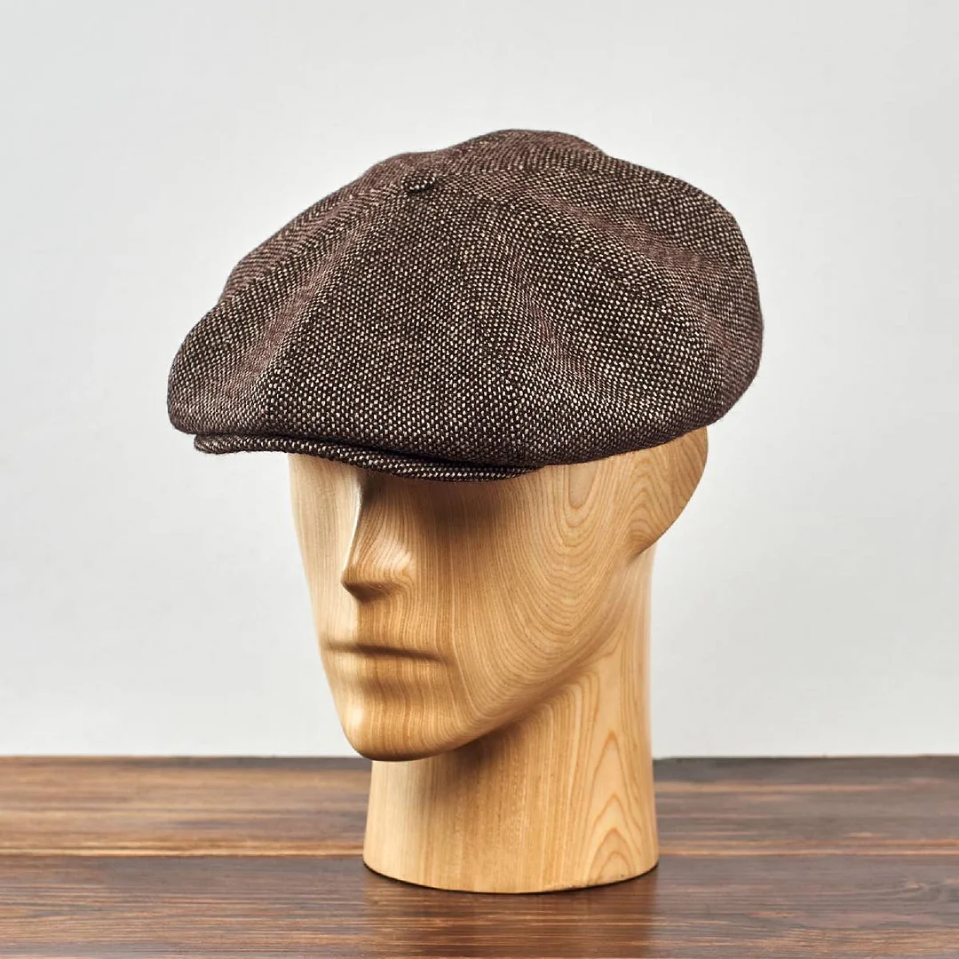 PEAKED CAPS - WOOL Genuine Scottish Harris Tweed 8 Panels Man Cap Brown