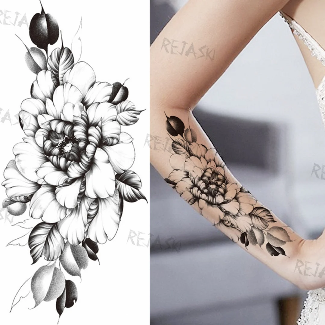 Black Infinity Temporary Tattoos For Women Girls Realistic Sun Flower Rose Letter Fake Tattoo Sticker Waterproof Arm Tatoos