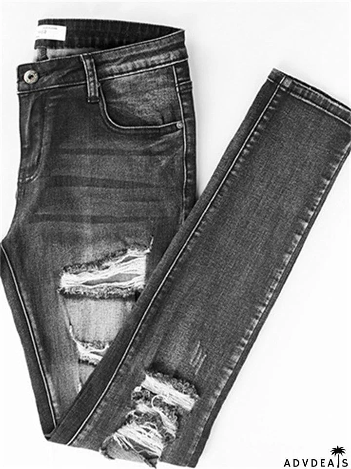 Youth Street Style Slim Fit Stretchy Ripped Denim Jeans for Women