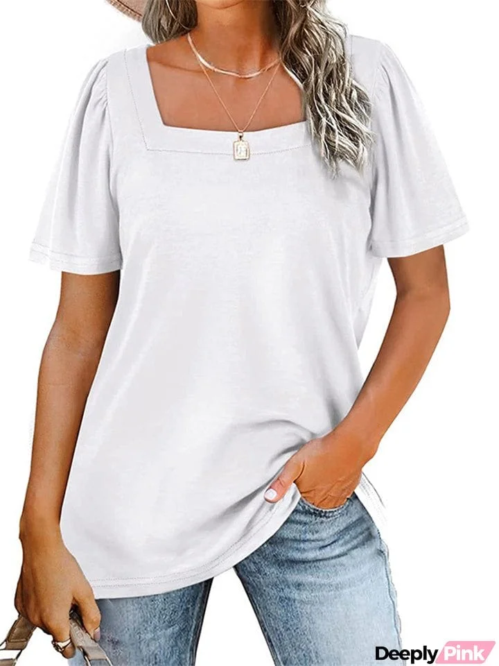 Square Neck Short Sleeve T-Shirts For Women