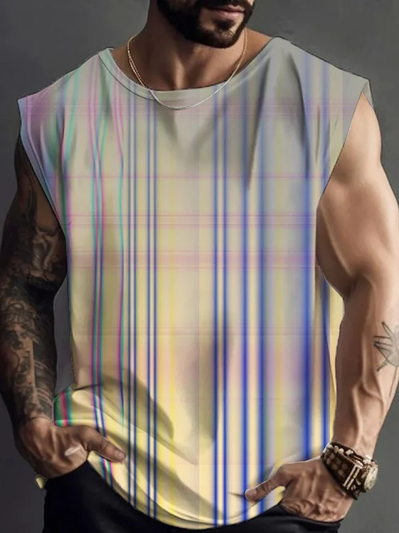 Men's Aurora Striped Art Print Tank Top