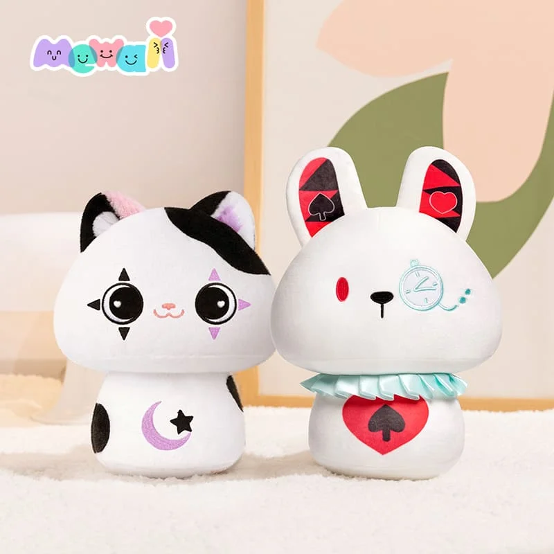 2-Pack Mewaii® Mushroom Family Star Cat & Poker Rabbit Kawaii Plush Pillow Squish Toy