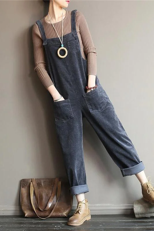 Vintage Women Corduroy Loose Overall Jumpsuit For Women