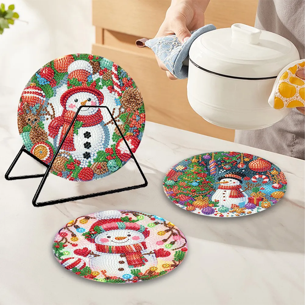 5D DIY 4pcs Christmas Acrylic Diamond Painting Placemats DIY Diamond Dot Kits for Tabletop