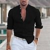 Men's Linen Shirt Henley Casual Outdoor Shirt Long Sleeve Plain Collar Casual Hawaiian Clothing by Inlyline