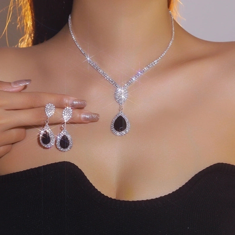 Rhinestone Copper Water Droplets Jewelry Set