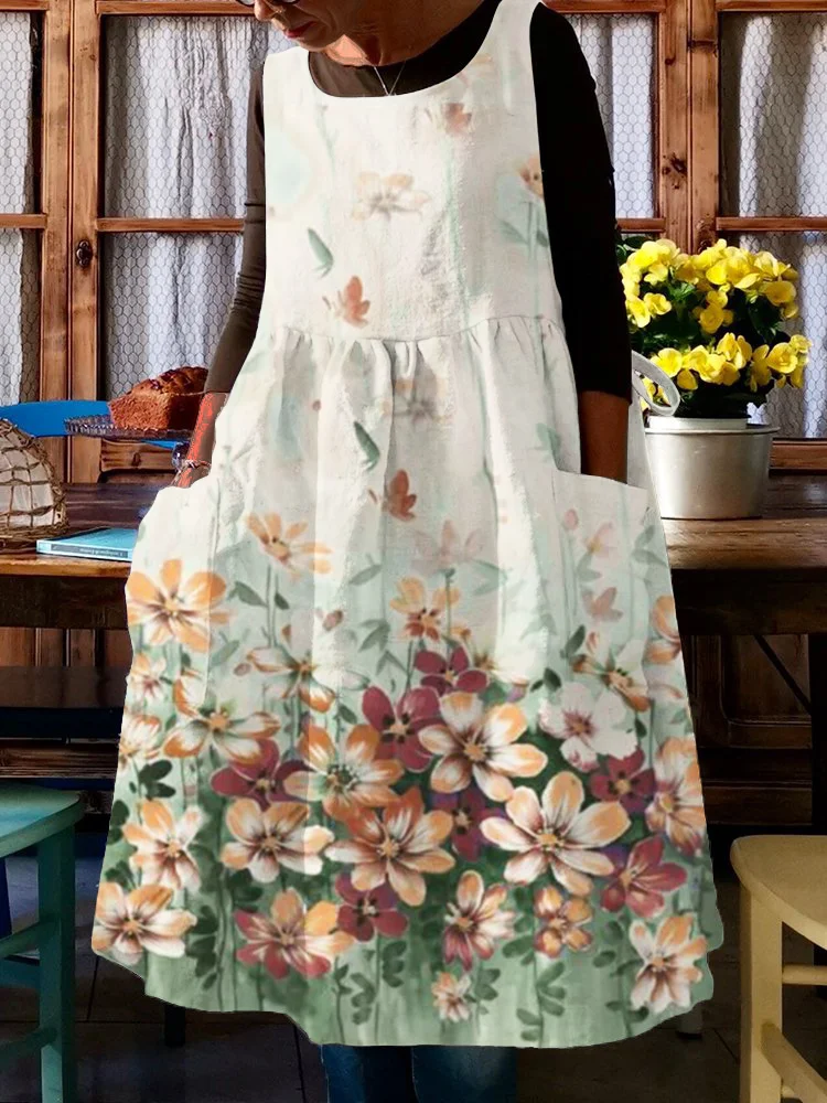 Floral Art Print Pinafore Midi Dress
