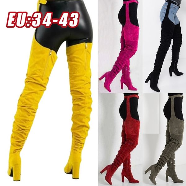 2022 Sexy Thigh High Boots Women New Thick High Heels Shoes Women Autumn Fashion Over The Knee High Boots Female Plus Size 34-43 - Shop Trendy Women's Clothing | LoverChic