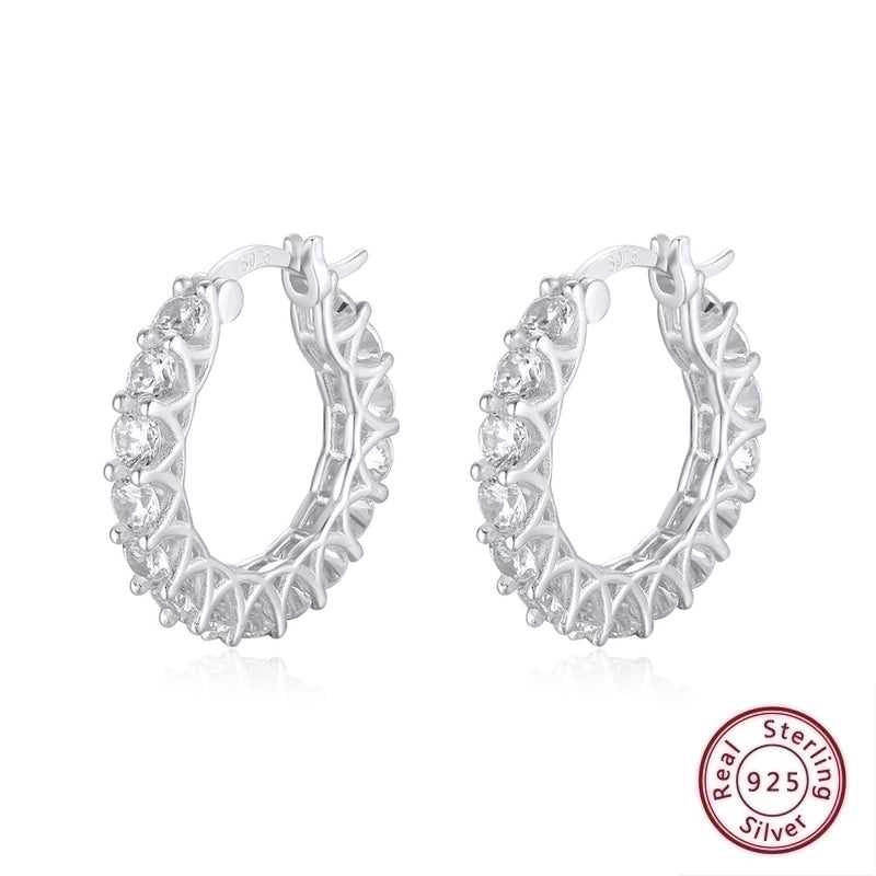 1 Pair 925 Sterling Silver Zircon Solid Color Hoop Earrings