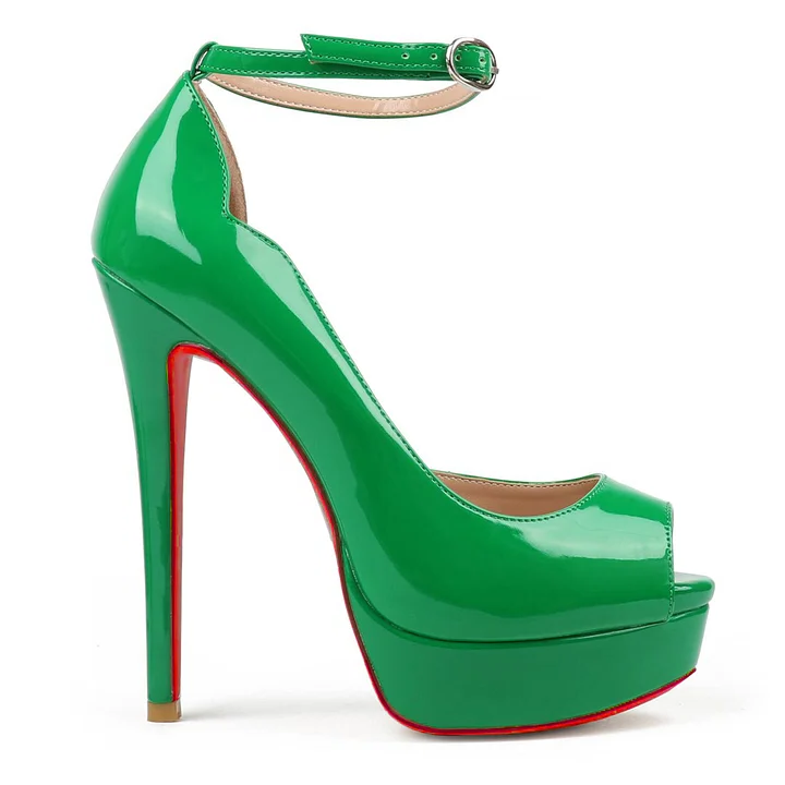 150mm Round Chick Alta Red Bottom Heels Sky High Platform Ankle strap Pumps For Women-MERUMOTE