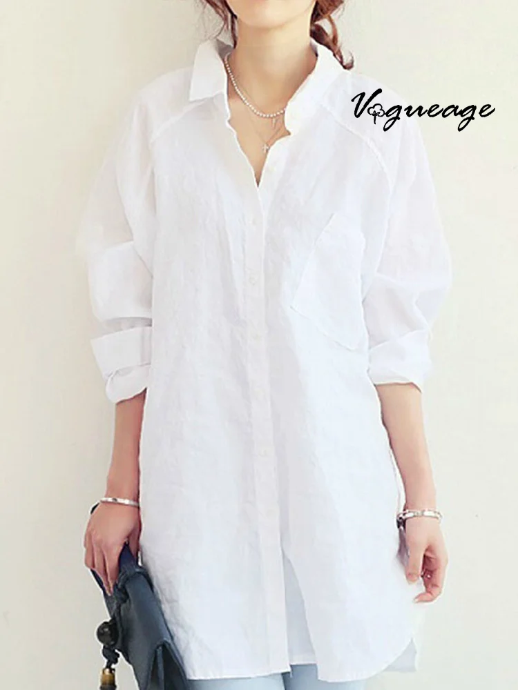 Fashion Solid Color Casual Loose Thin Mid-Length Women's Cotton And Linen Shirt