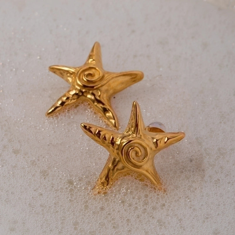 1 Pair IG Style Beach Pentagram 316 Stainless Steel  Titanium Steel 18K Gold Plated Ear Studs