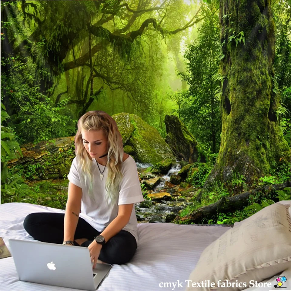 Forest Stream Tapestry Wall Hanging Sandy Beach Picnic Rug Camping Tent Sleeping Pad Home Decor Bedspread Sheet Wall Cloth
