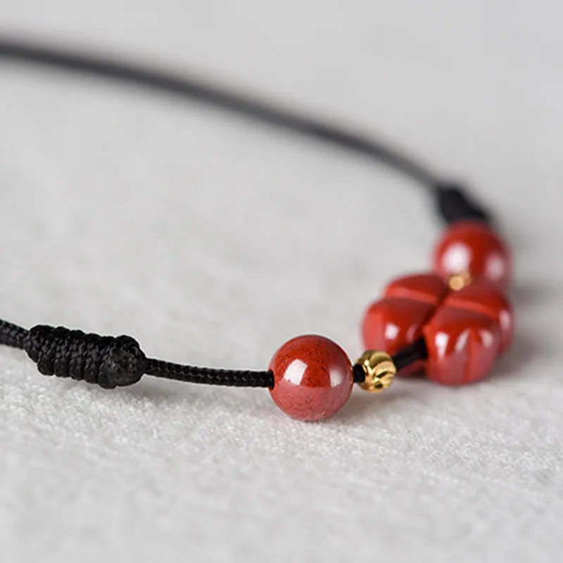 Four Leaf Clover Cinnabar Blessing Calm String Bracelet Anklet
