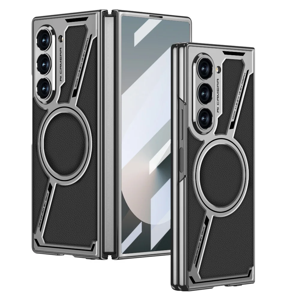 Suitable for Samsung zfold6 electroplated mobile phone case magnetic leather protective cover