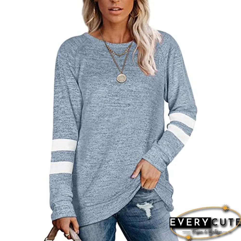 Light Blue Splice Striped Loose Long Sleeve Top