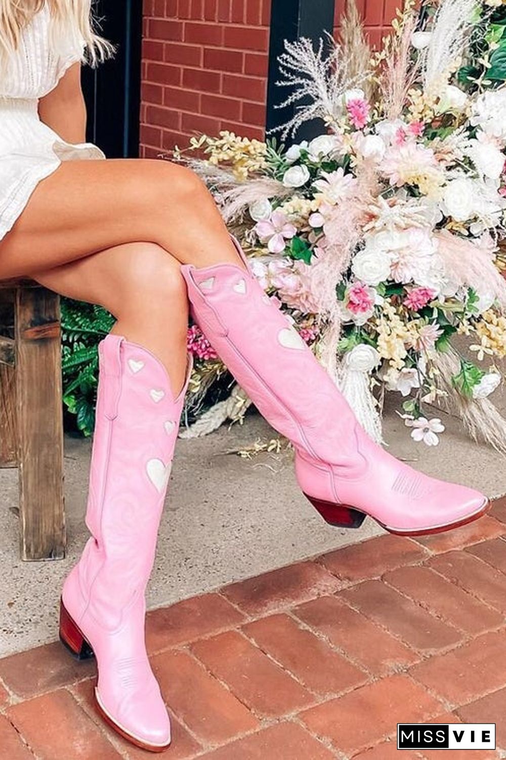 Heart Slip On Cowgirl Boots