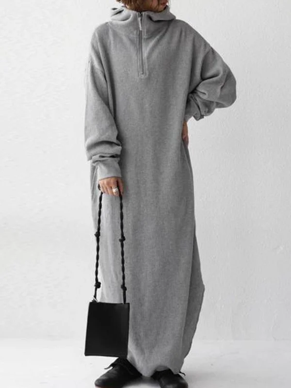 Casual Zipper Hooded Sweatshirt Dress - yankia