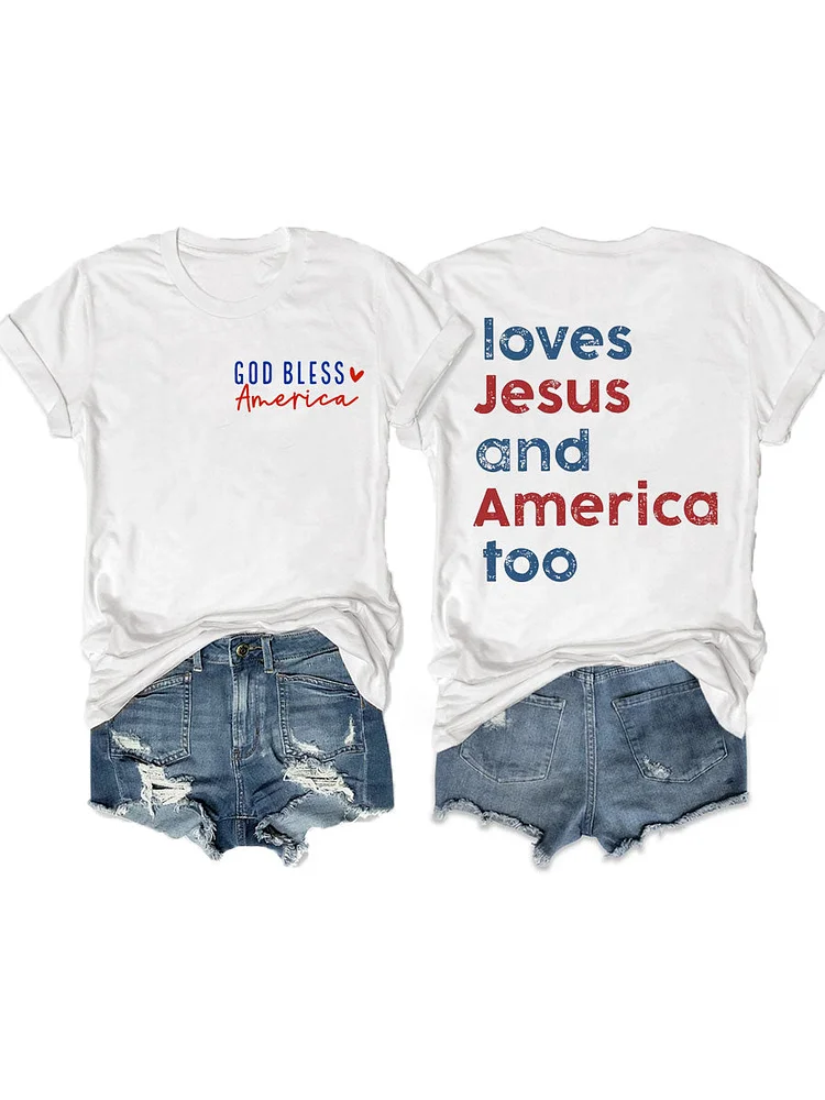 Women's Loves Jesus And America Too T-shirt socialshop
