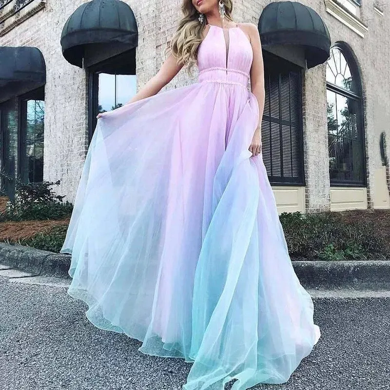 Summer Mesh Long Mesh Dress Women High Waist Sling Backless Bodyocn Party Dress Evening Dresses