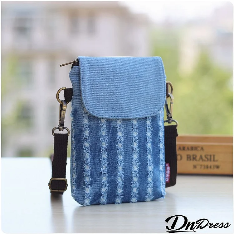 Women Cute Hole Design Cartoon Pattern Denim Crossbody Bag