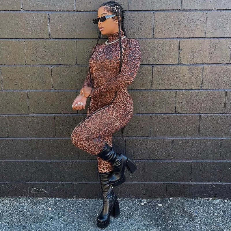 Hugcitar Long Sleeve Solid Turtleneck Skinny Bodycon Jumpsuit Autumn Winter Women Fashion Streetwear Casual Romper