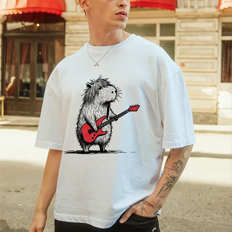 Capybara Guitarist Printed Men's T-shirt