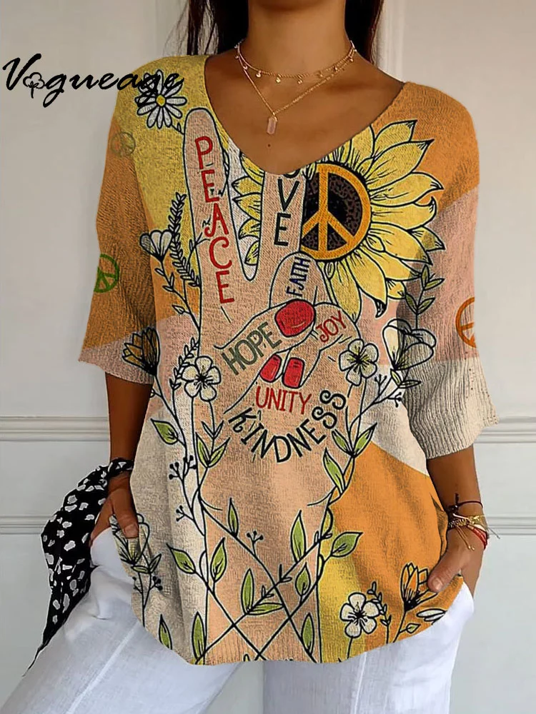 Peace Love Faith Hope Joy Unity Kindness Printed Knitted Sweater